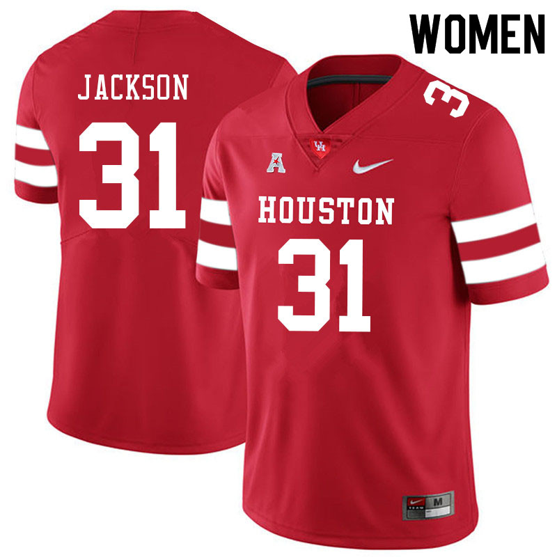Women #31 Taijon Jackson Houston Cougars College Football Jerseys Sale-Red